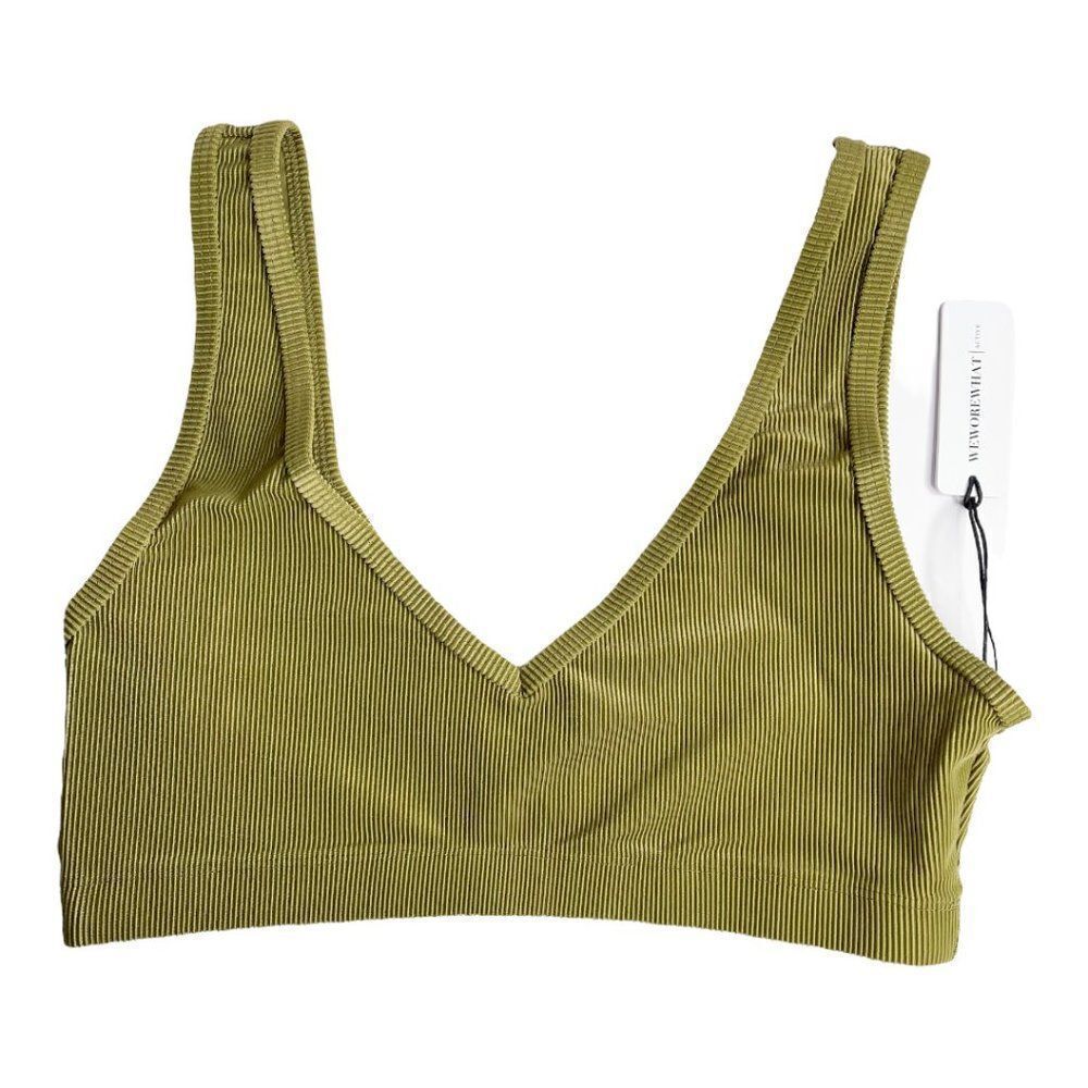 WEWOREWHAT V-Neck Ribbed Green Sports Bra